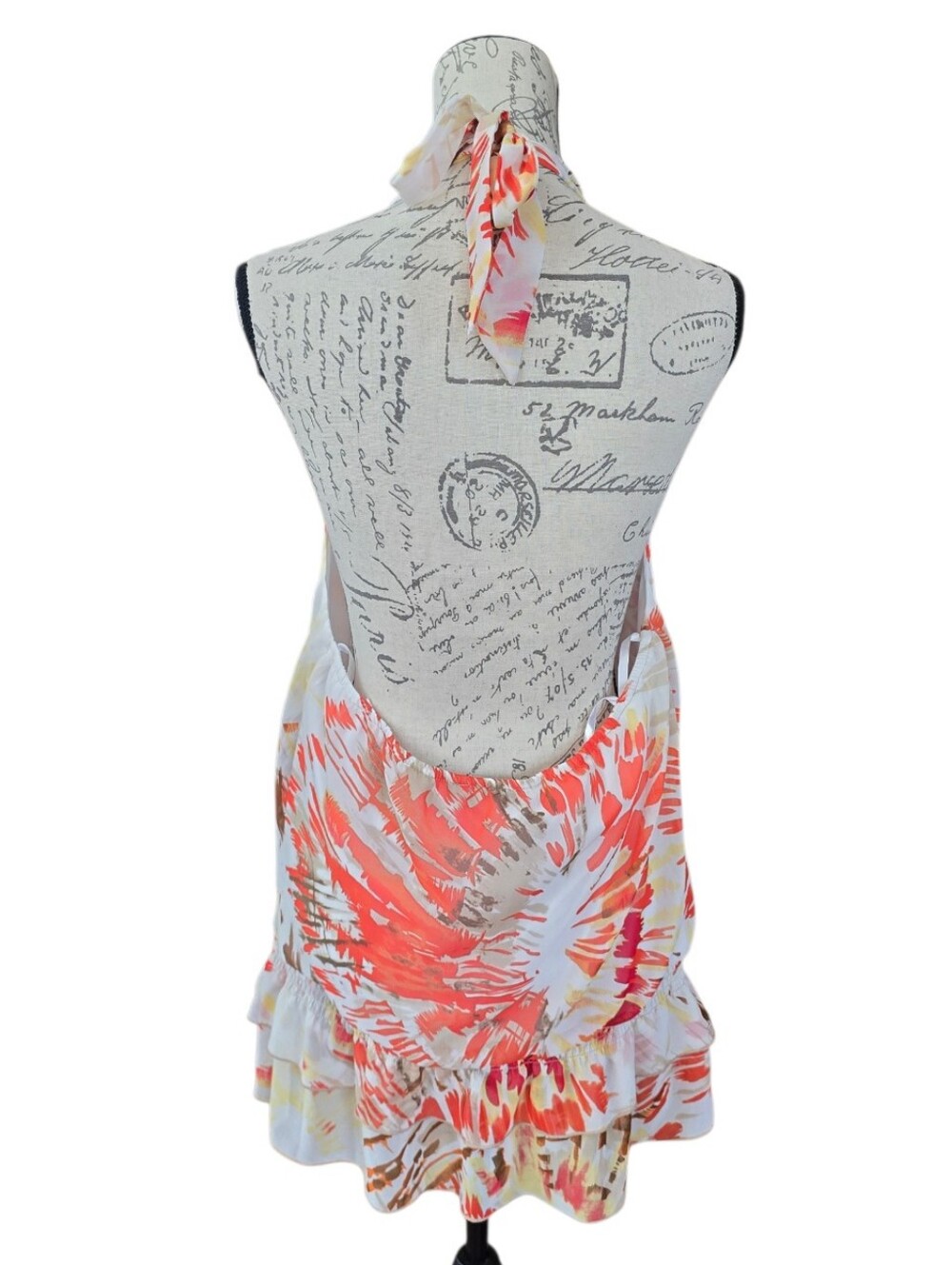 Alyx Tropical Print Multicolor Orange White Halter Top Blouse L - Picture 2 of 9